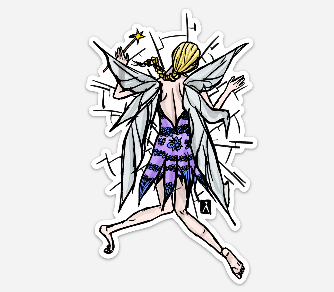 BellavanceInk: Magical Fairy Crashing Into Window Pane Vinyl Sticker Illustration