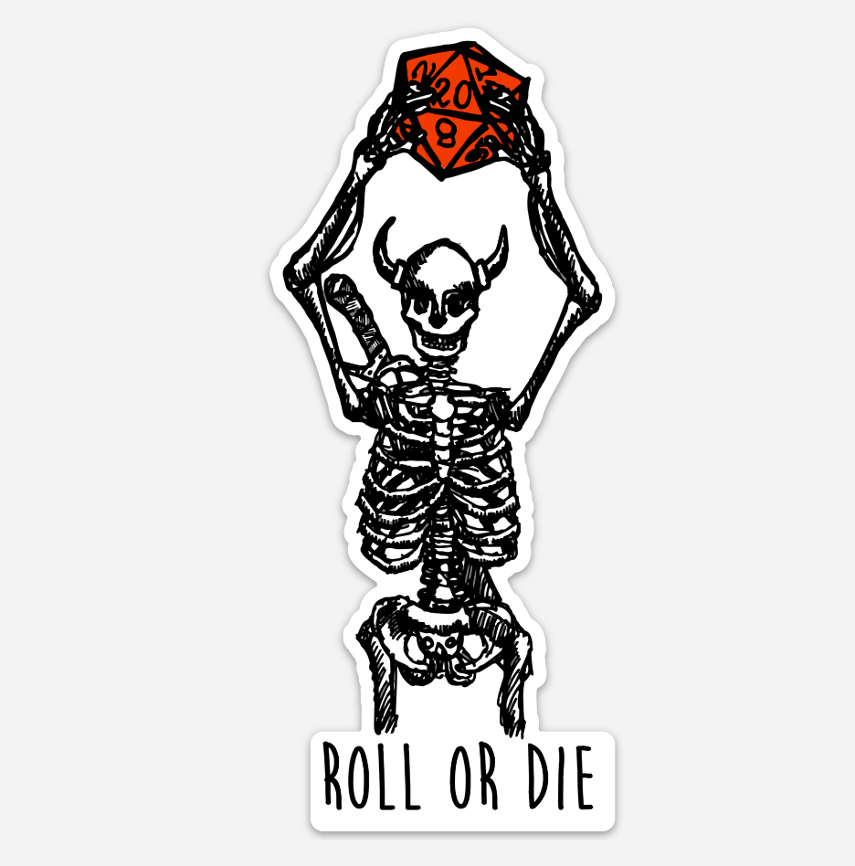 BellavanceInk: Roll Or Die Dungeon Adventurer RPG Vinyl Sticker Hand Drawn Illustration