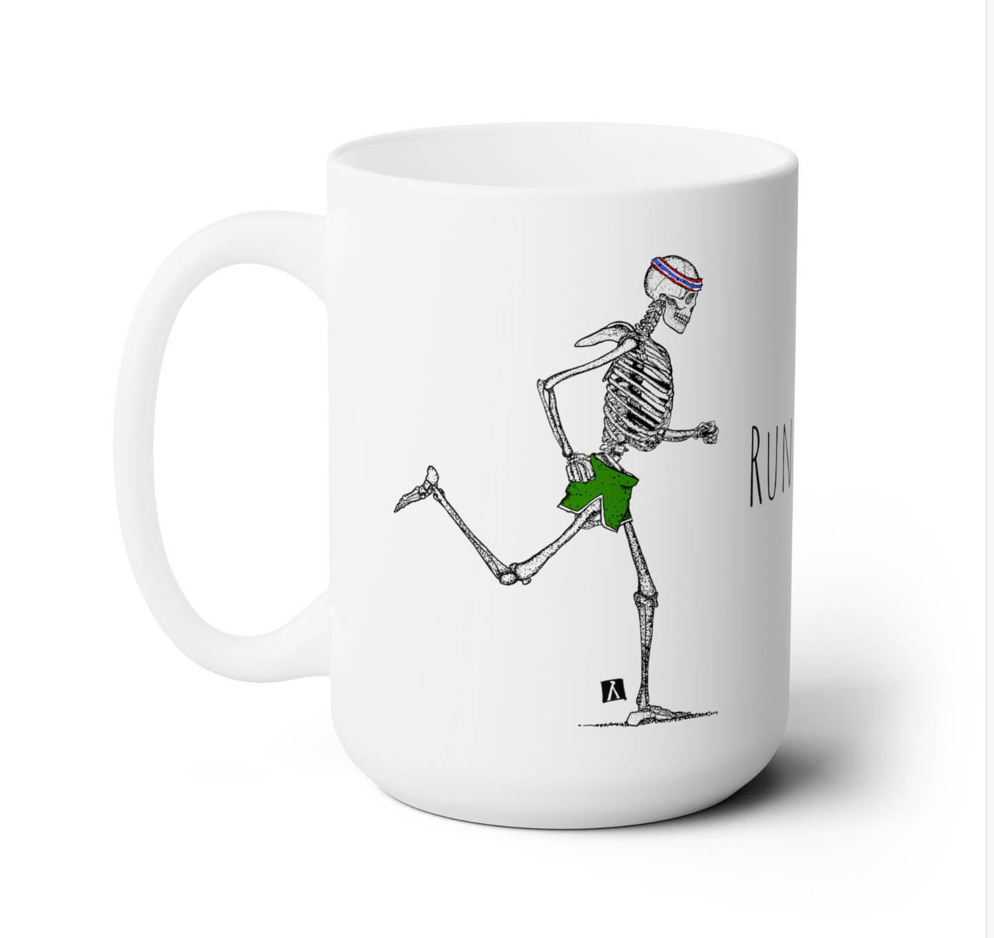 BellavanceInk: Run Or Die Skeleton Running In Their 1970's Shorts And Headband On White Coffee Mug