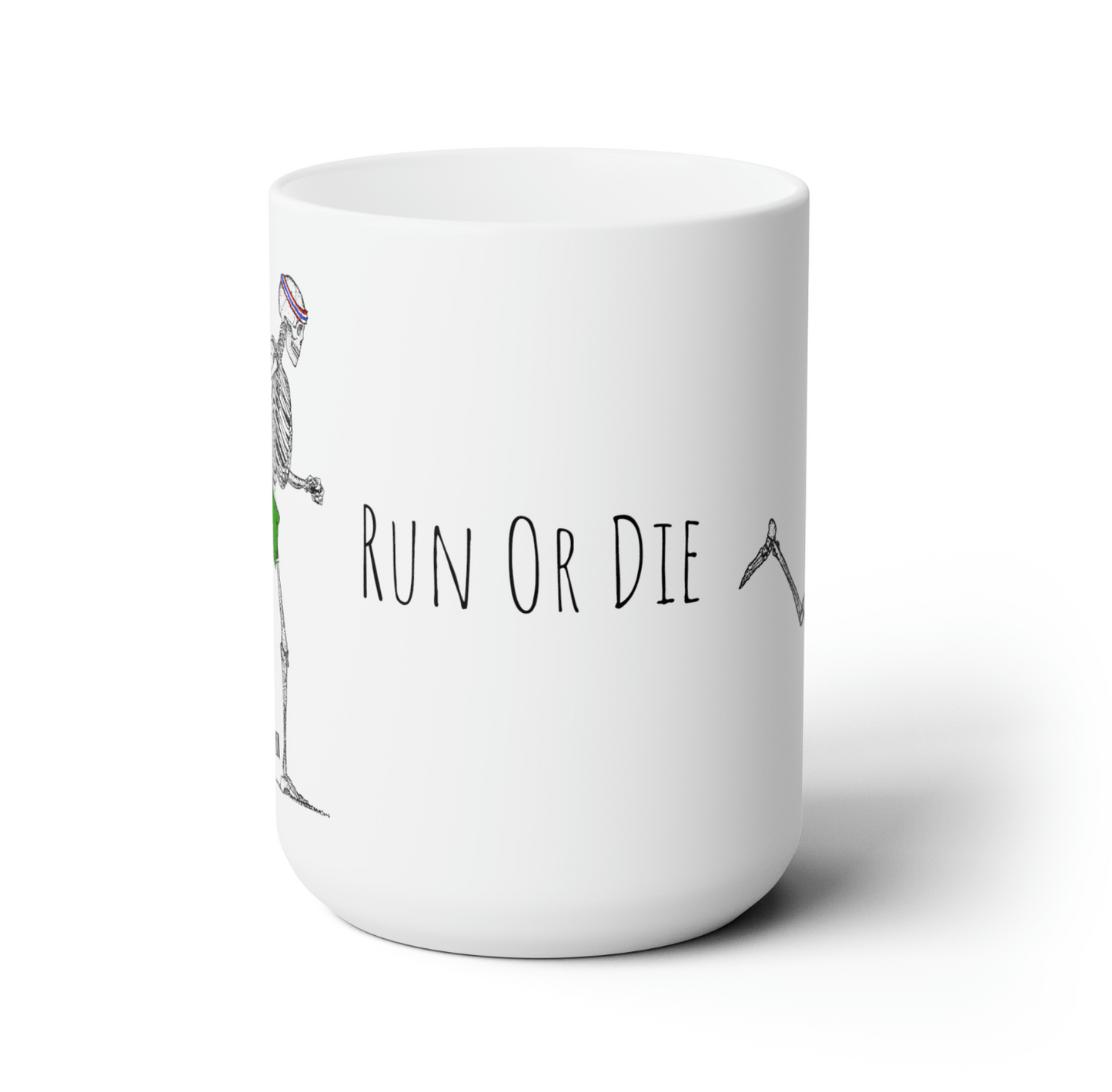 BellavanceInk: Run Or Die Skeleton Running In Their 1970's Shorts And Headband On White Coffee Mug