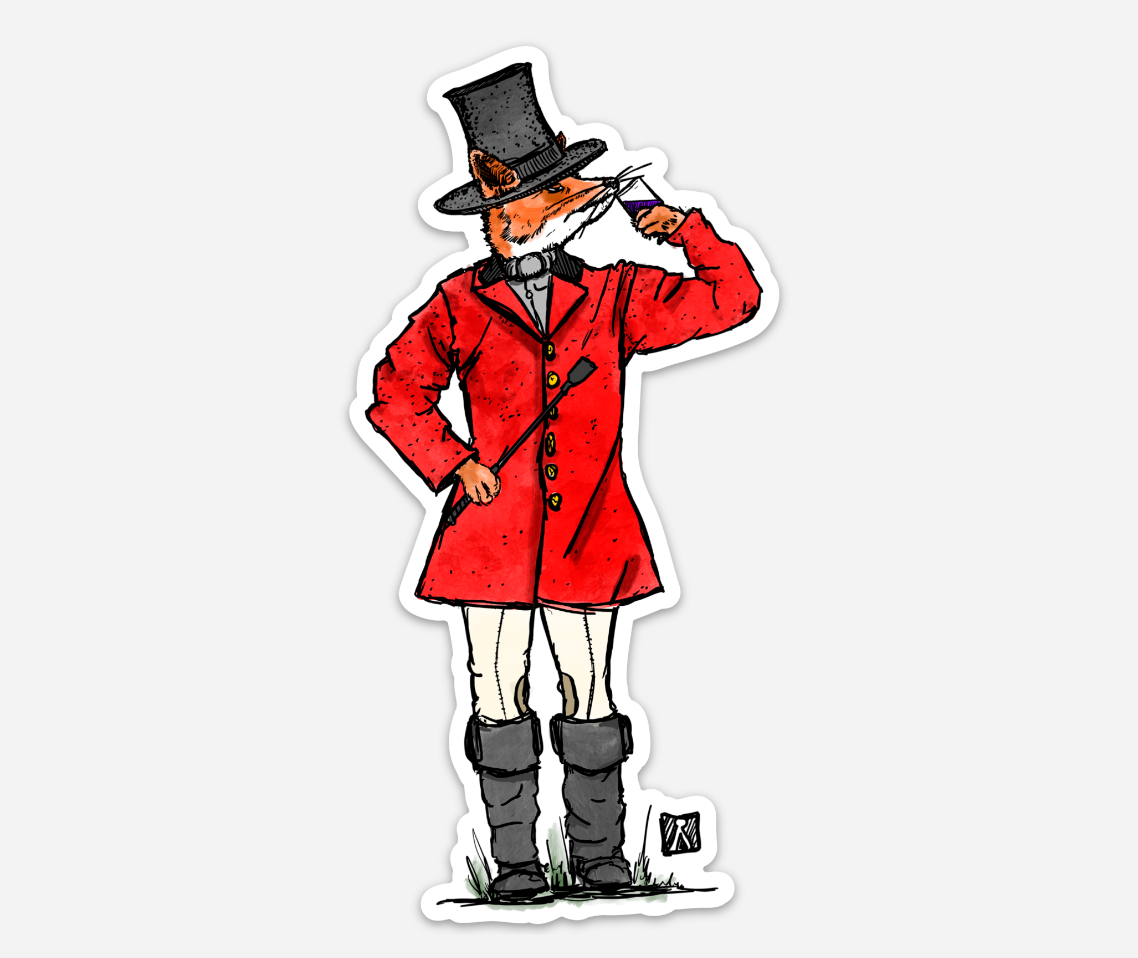 Fox Dressed In Their Fox Hunting Garb Vinyl Sticker Illustration