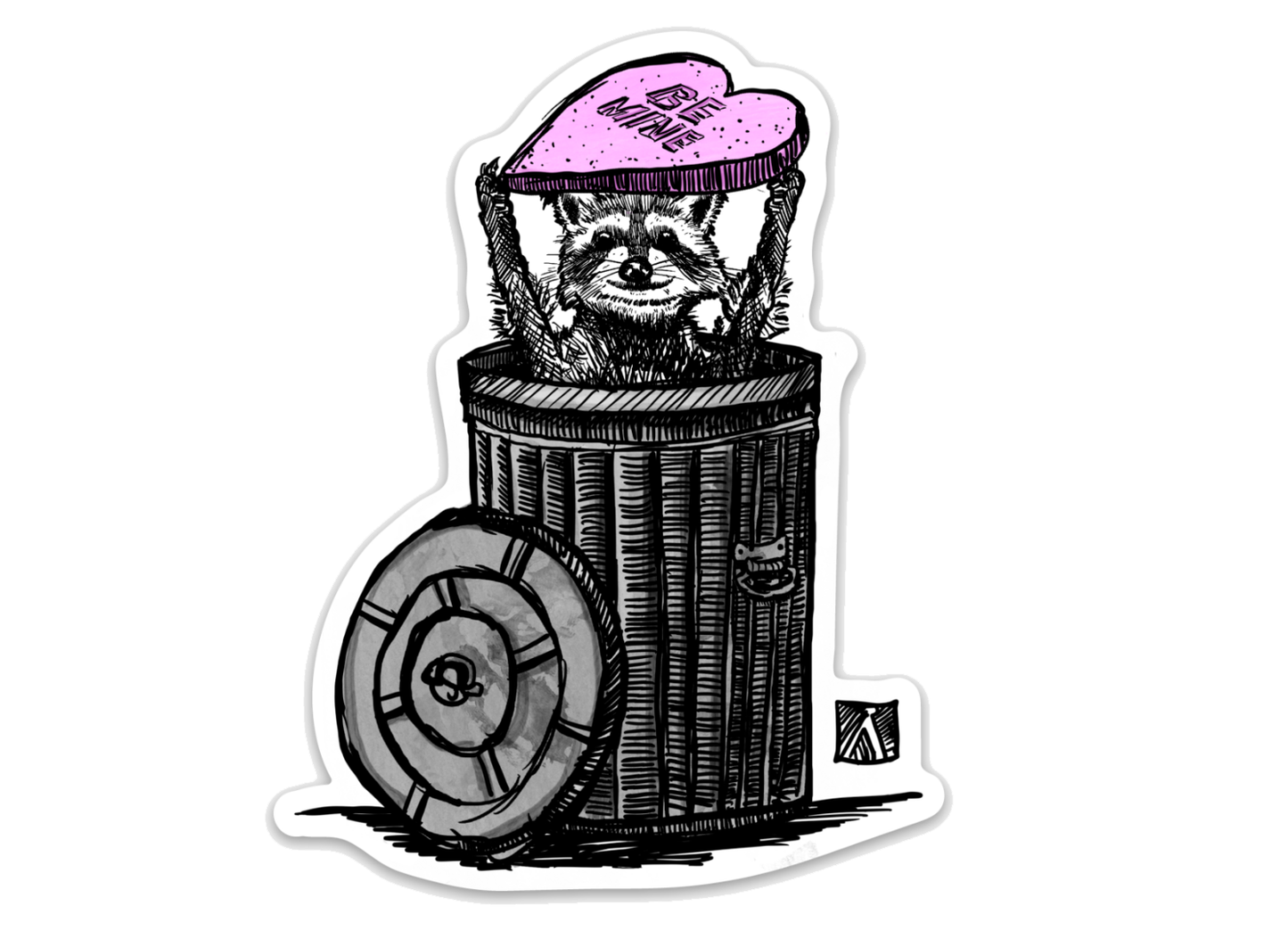 BellavanceInk: Raccoon Trash Panda With Valentines Heart Pen And Ink Illustration Vinyl Sticker