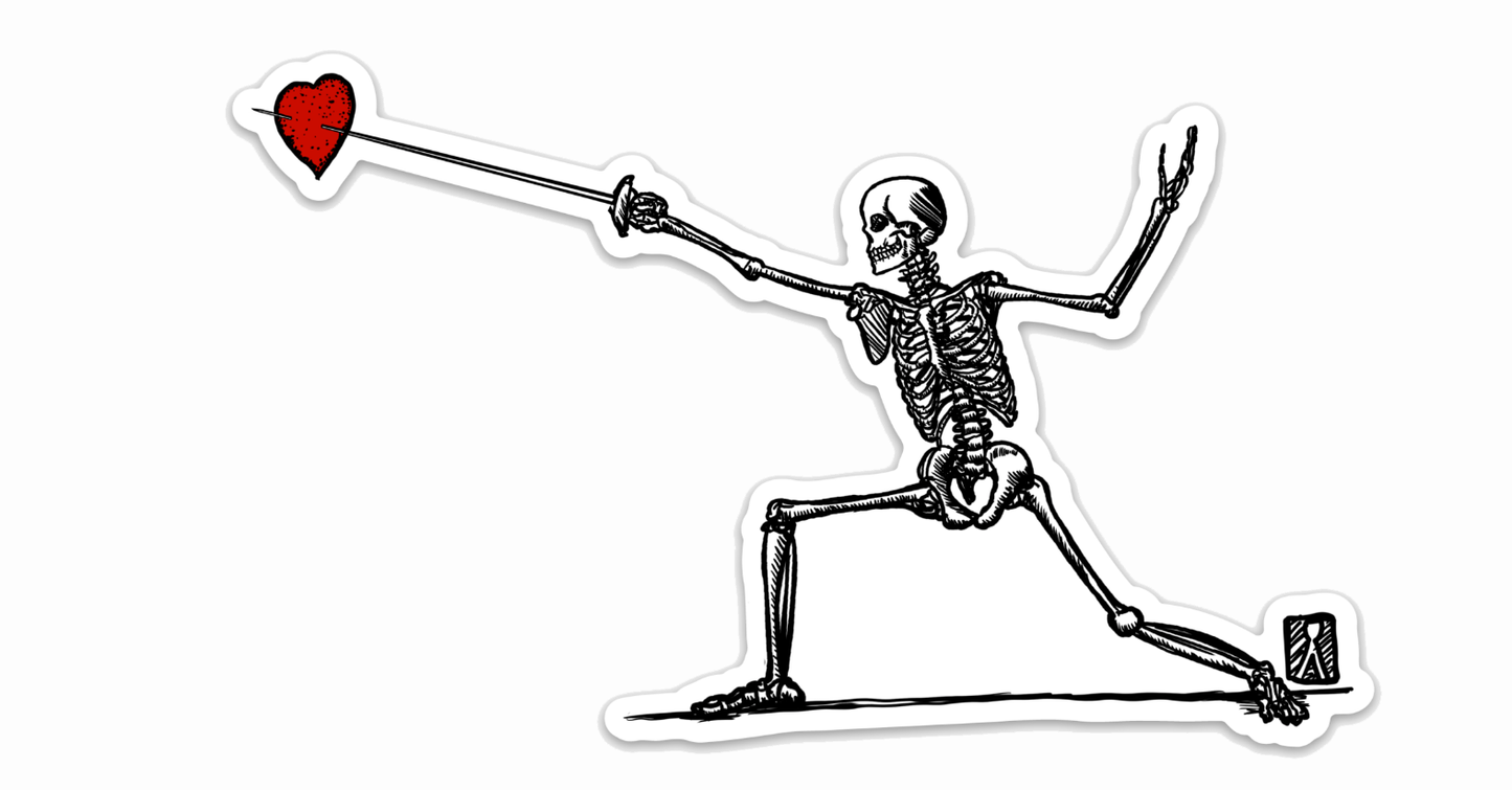 BellavanceInk: Skeleton Fencing With Their Foil or Epee With Pierced Heart Vinyl Sticker Hand Drawn Illustration