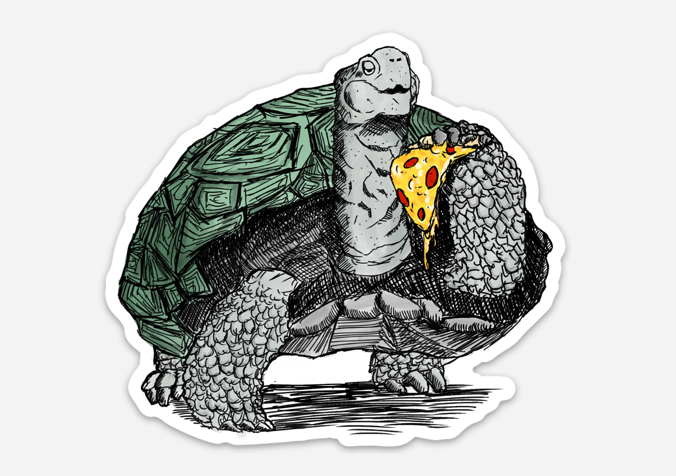 BellavanceInk: Tortoise Eating A Pizza Vinyl Sticker Hand Drawn Illustration