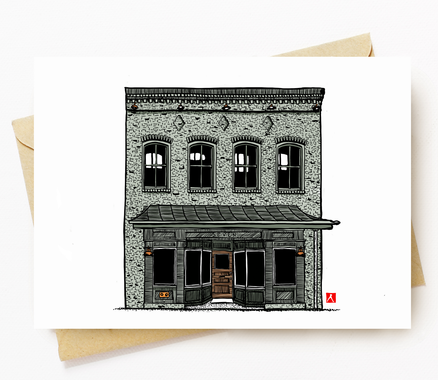 BellavanceInk: Greeting Card With Seven On Davis Restaraunt In Culpeper 5 x 7 Inches