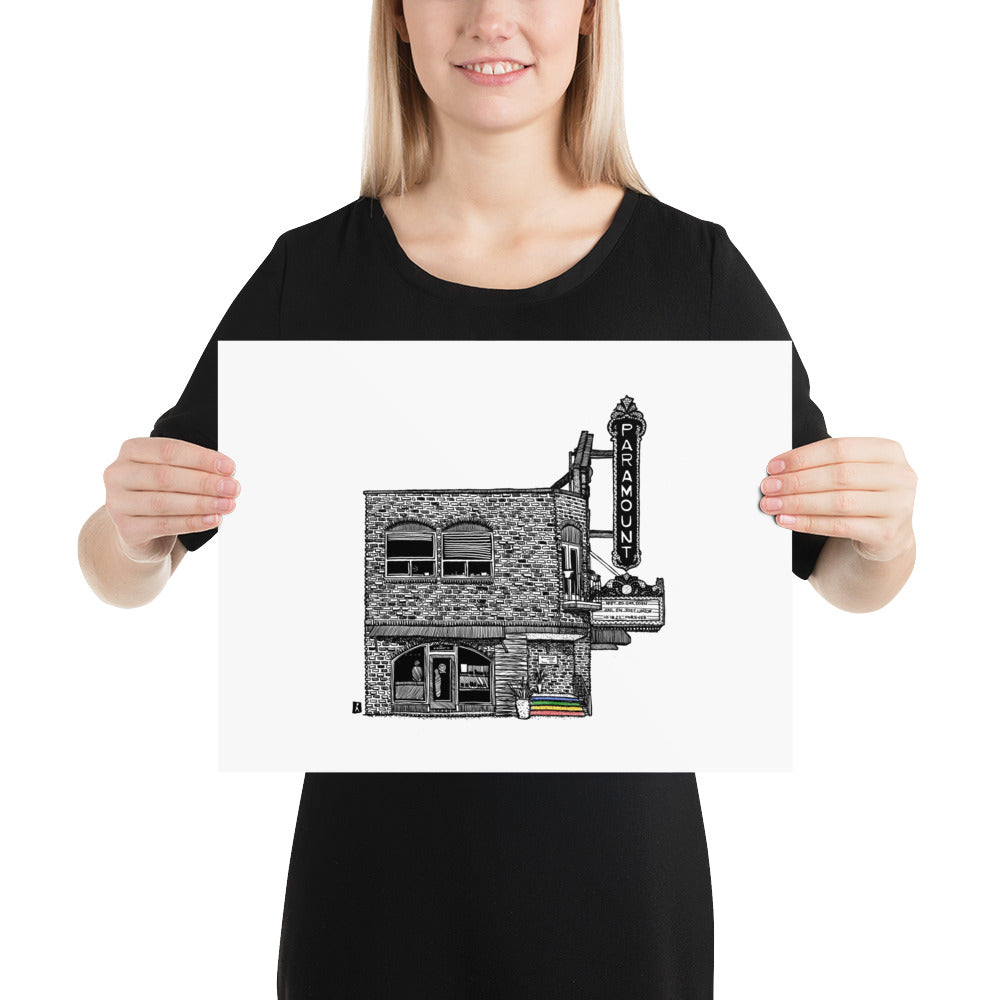 BellavanceInk: Limited Print of Corner Juice And The Paramount In Charlottesville, Virginia Pen & Ink Drawing