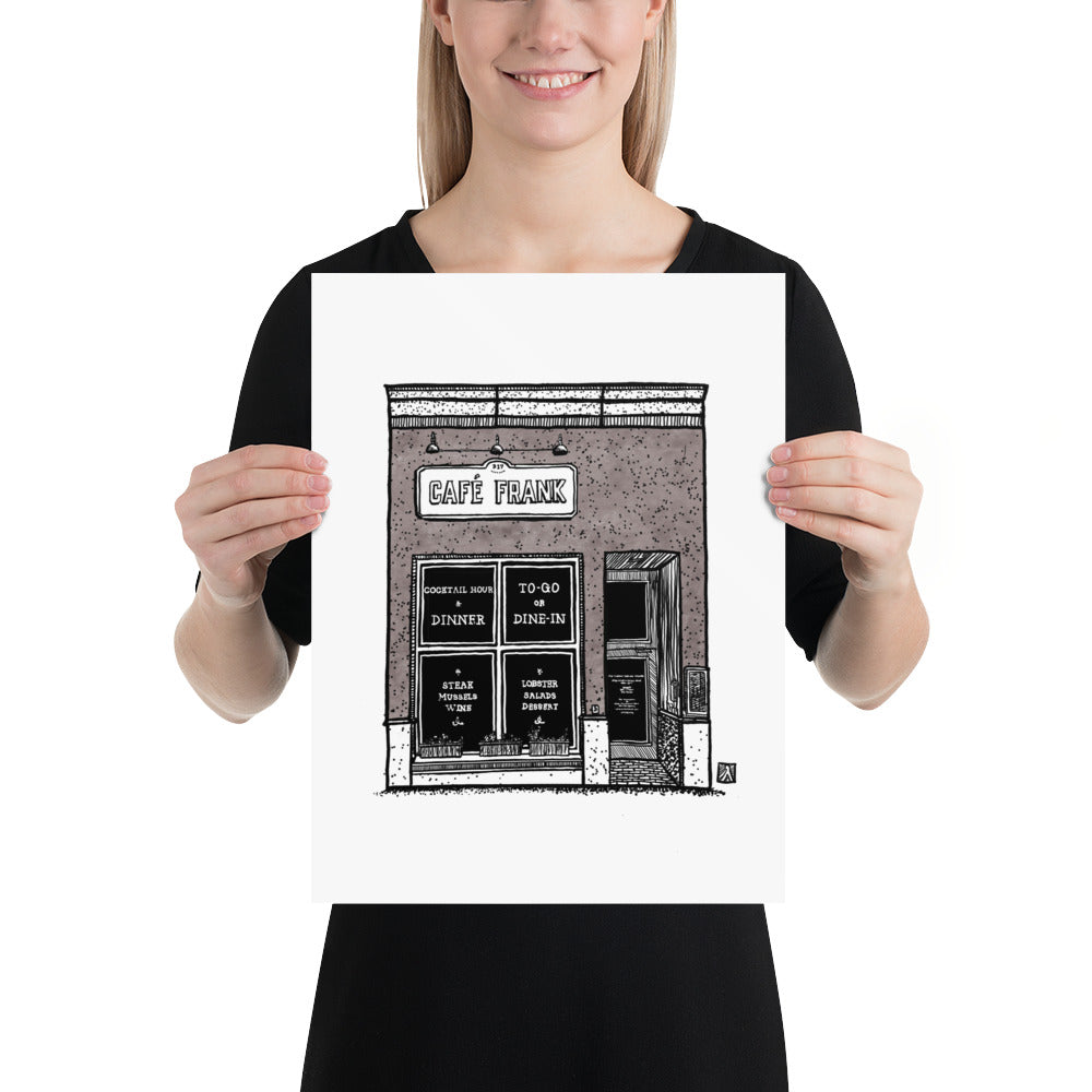 BellavanceInk: Limited Print With A Pen & Ink Drawing Of Cafe Frank On The Charlottesville Downtown Mall 5 x 7 Inches