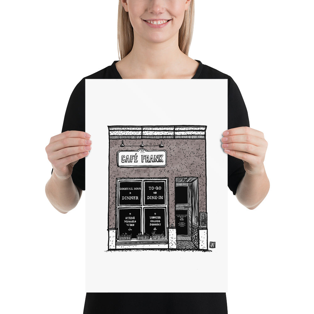 BellavanceInk: Limited Print With A Pen & Ink Drawing Of Cafe Frank On The Charlottesville Downtown Mall 5 x 7 Inches