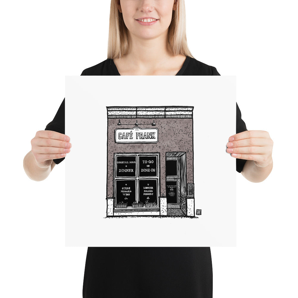 BellavanceInk: Limited Print With A Pen & Ink Drawing Of Cafe Frank On The Charlottesville Downtown Mall 5 x 7 Inches