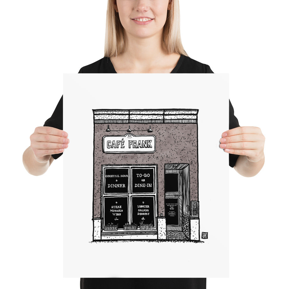 BellavanceInk: Limited Print With A Pen & Ink Drawing Of Cafe Frank On The Charlottesville Downtown Mall 5 x 7 Inches