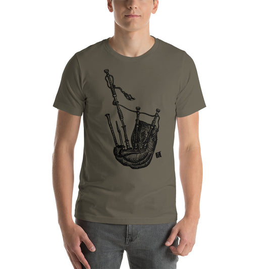 BellavanceInk: Pen And Ink Illustration Of Highland Bagpipes On A Short Sleeve T-Shirt