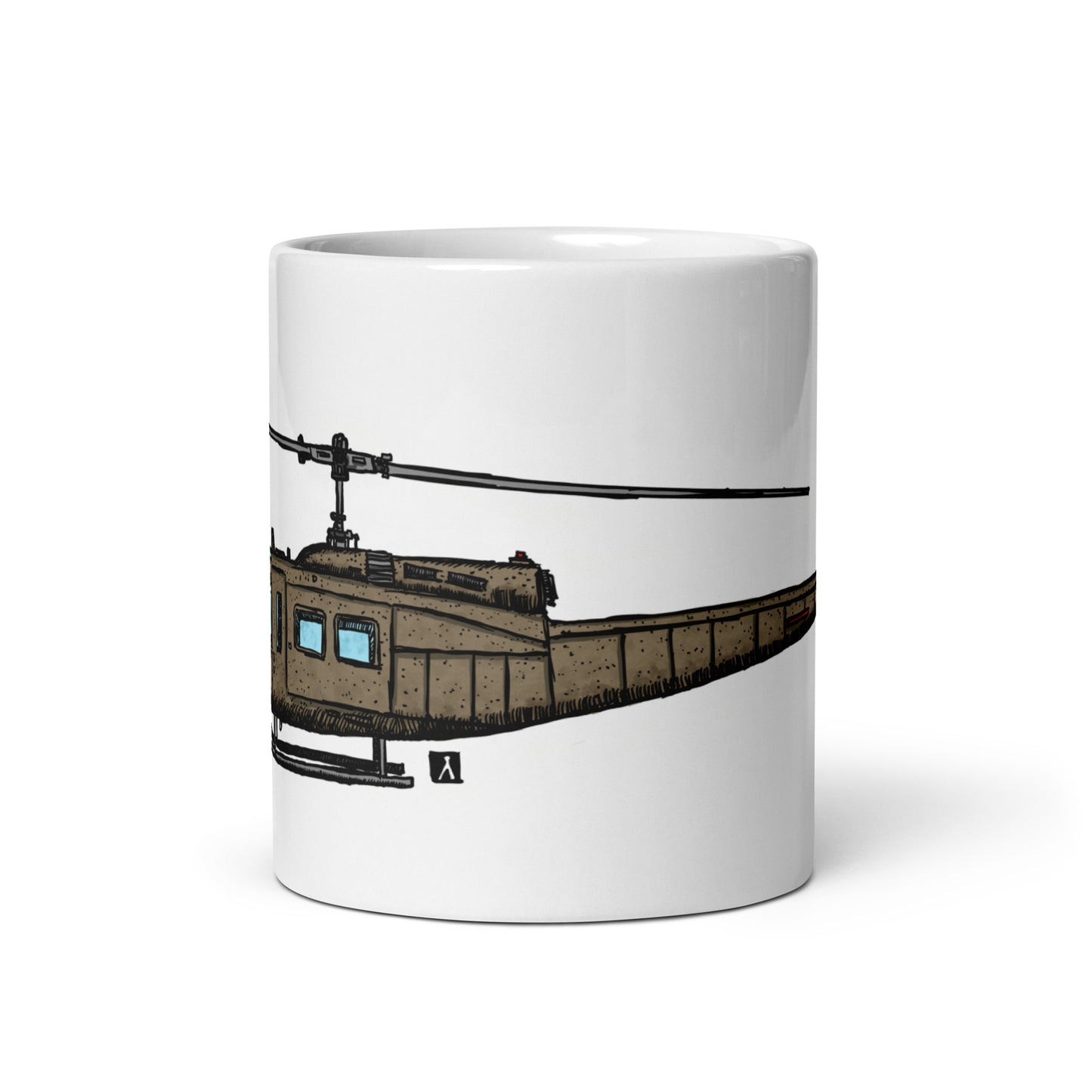 BellavanceInk: Coffee Mug With A Vintage Huey UH-1 Helicopter Pen & Ink Sketch With Watercolor