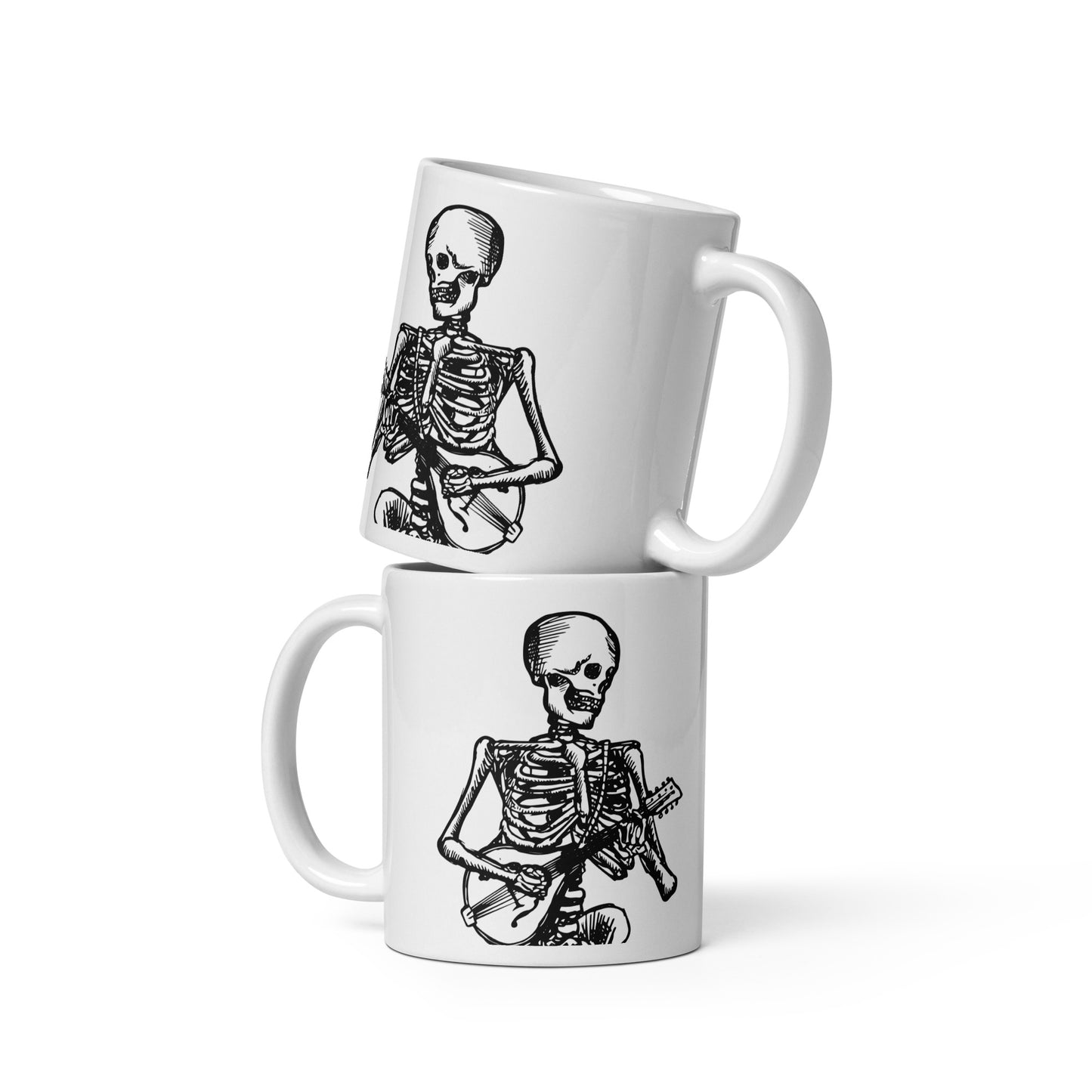 BellavanceInk: 11 Oz Coffee Mug Of Skeleton Playing The Mandolin, Violin/Fiddle, Banjo, or Guitar