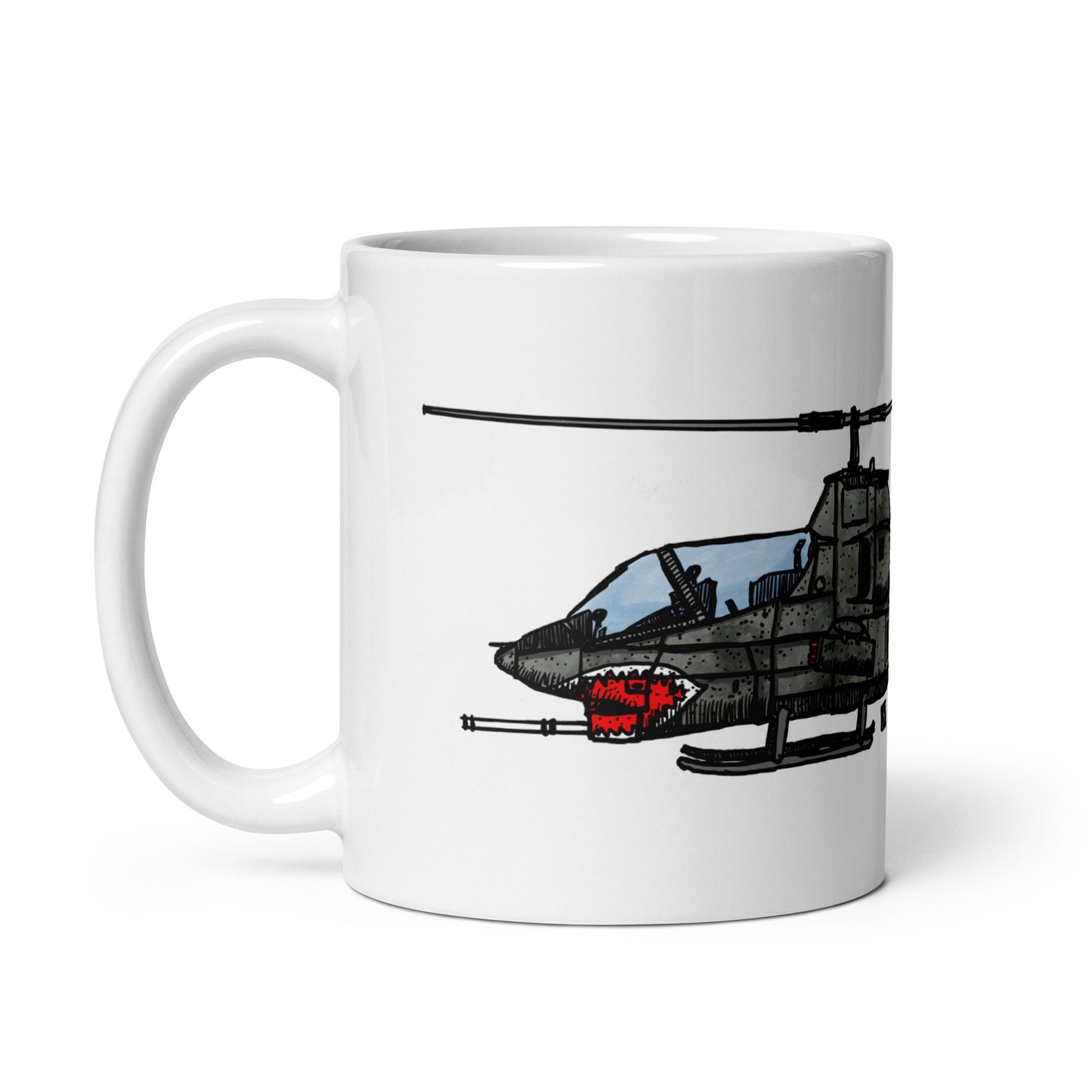 BellavanceInk: Coffee Mug With A Vintage Cobra Attack Helicopter Pen & Ink Sketch With Watercolor