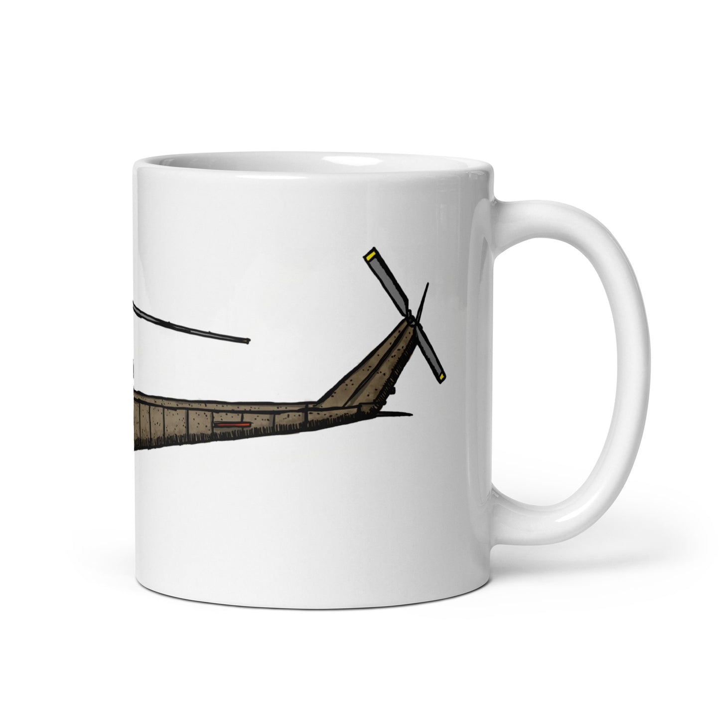 BellavanceInk: Coffee Mug With A Vintage Huey UH-1 Helicopter Pen & Ink Sketch With Watercolor
