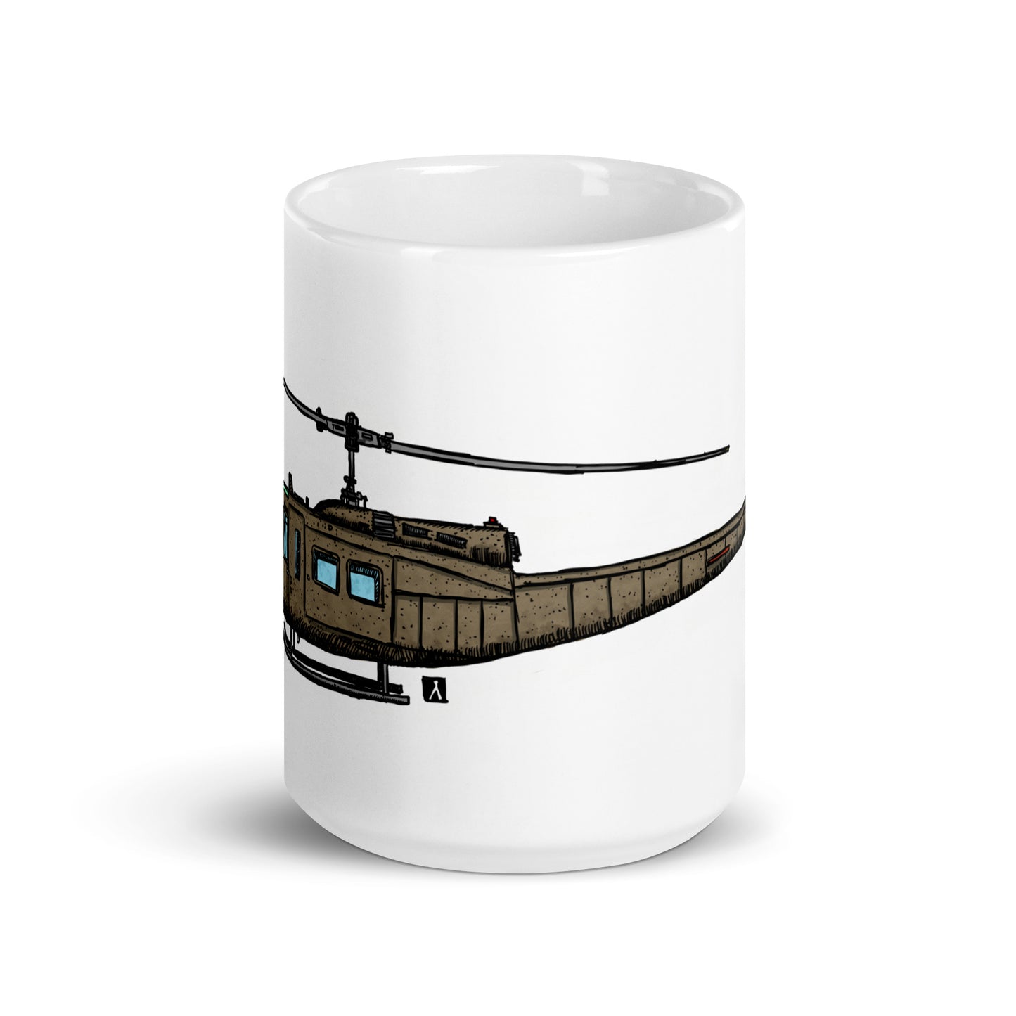BellavanceInk: Coffee Mug With A Vintage Huey UH-1 Helicopter Pen & Ink Sketch With Watercolor