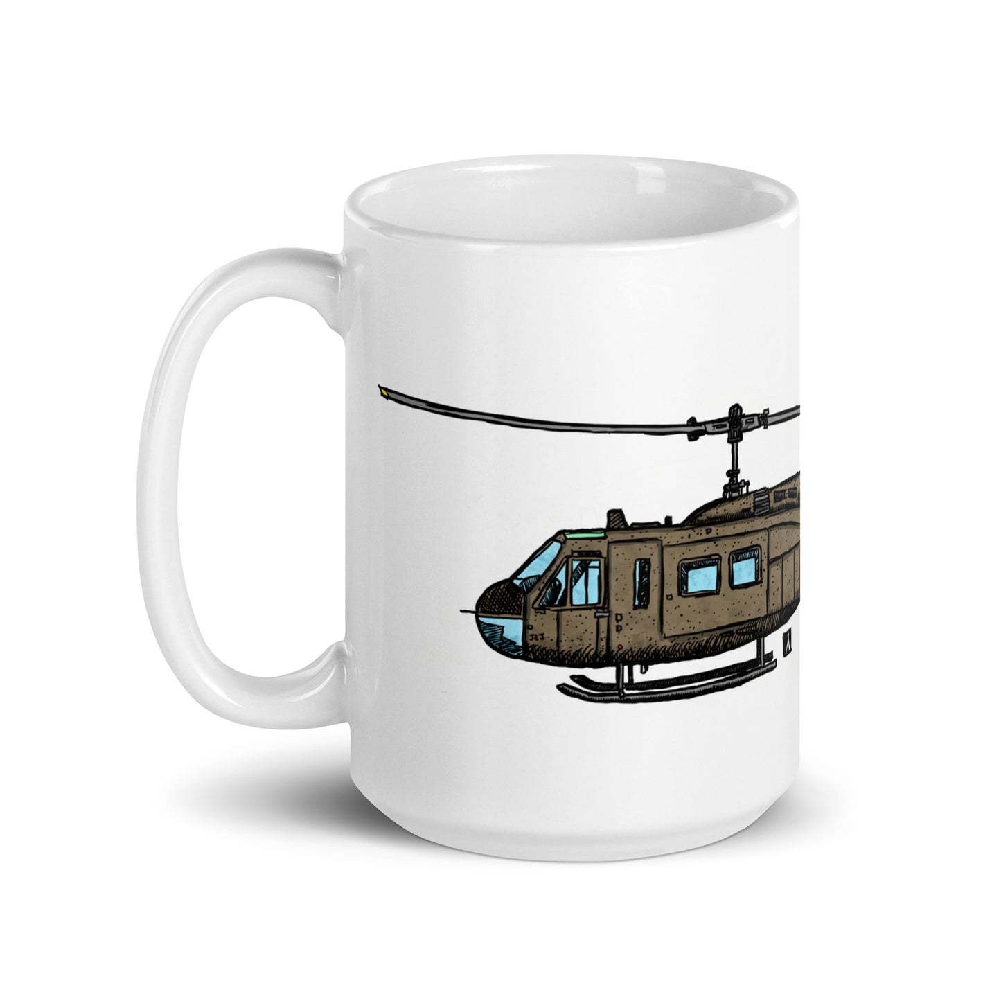 BellavanceInk: Coffee Mug With A Vintage Huey UH-1 Helicopter Pen & Ink Sketch With Watercolor