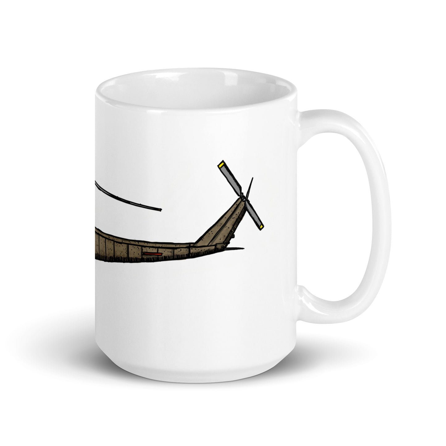 BellavanceInk: Coffee Mug With A Vintage Huey UH-1 Helicopter Pen & Ink Sketch With Watercolor