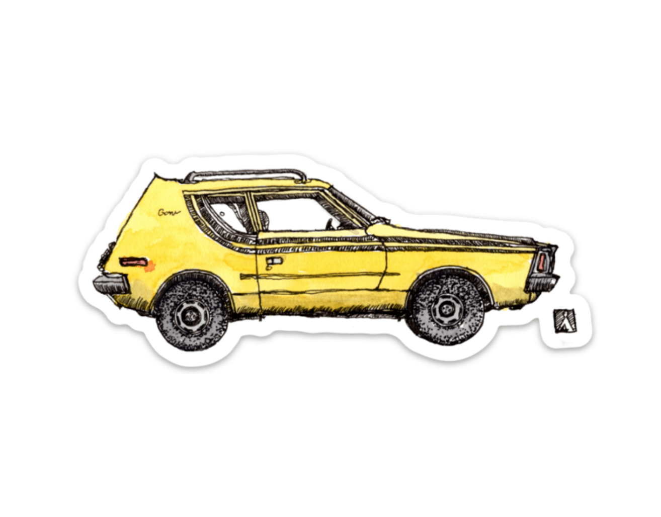 BellavanceInk: Vintage Yellow AMC Gremlin Vinyl Sticker Illustration - BellavanceInk