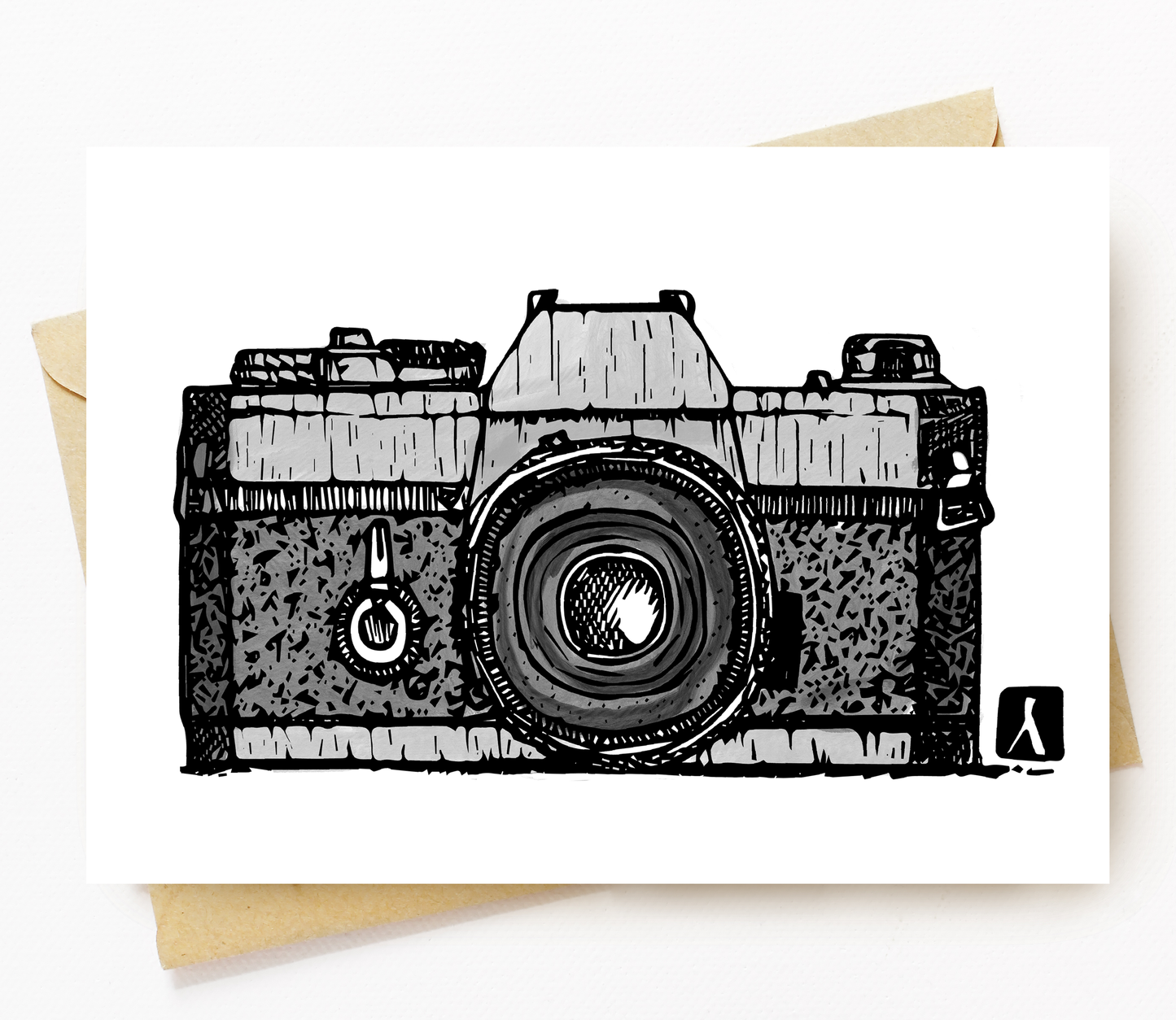 BellavanceInk: Greeting Card With Vintage 35MM Camera Pen & Ink Sketch