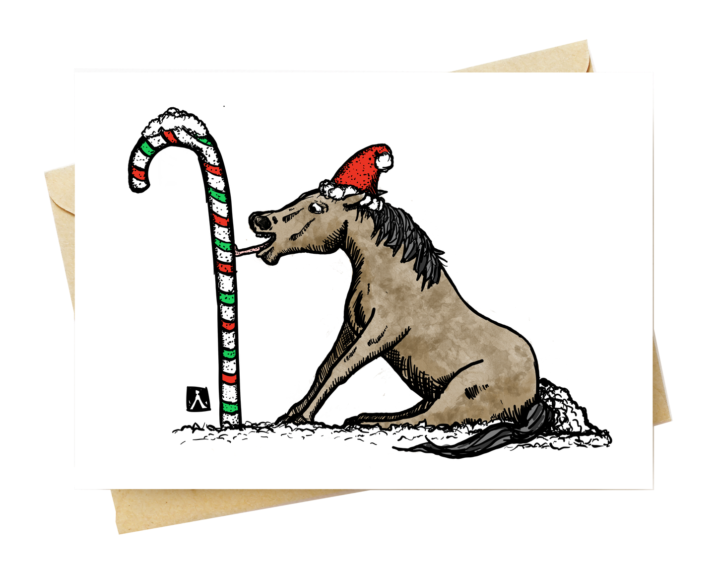 BellavanceInk: Christmas Card With Horse Getting Their Tongue Frozen To A Candy Cane 5 x 7 Inches