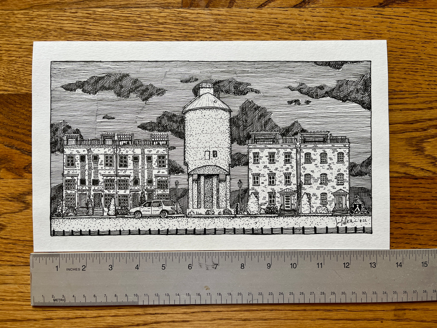 BellavanceInk: Pen & Ink Drawing Charlottesville City Walk With Train Silo Tower