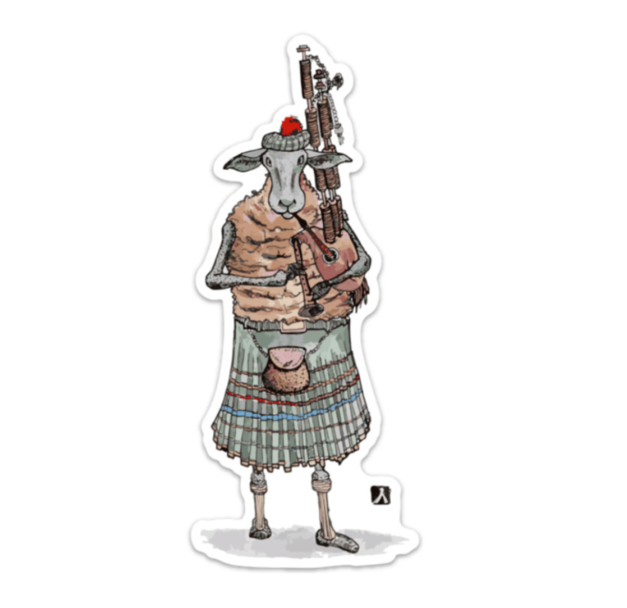 BellavanceInk: Highland Sheep Playing the Bagpipes Vinyl Sticker Pen and Ink Illustration - BellavanceInk