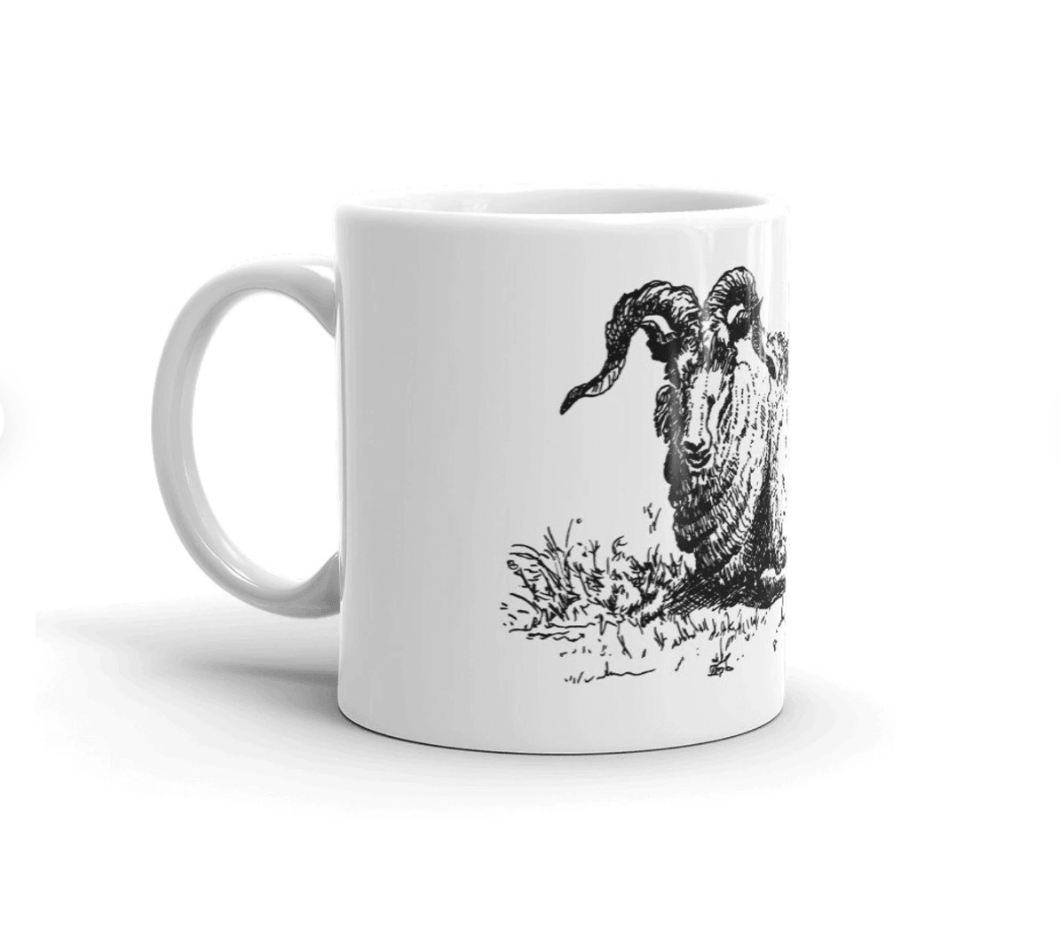 BellavanceInk: Coffee Mug With Laying Ram In A Field Pen & Ink Sketch - BellavanceInk