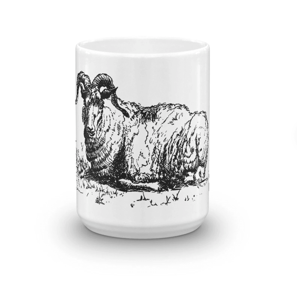 BellavanceInk: Coffee Mug With Laying Ram In A Field Pen & Ink Sketch - BellavanceInk