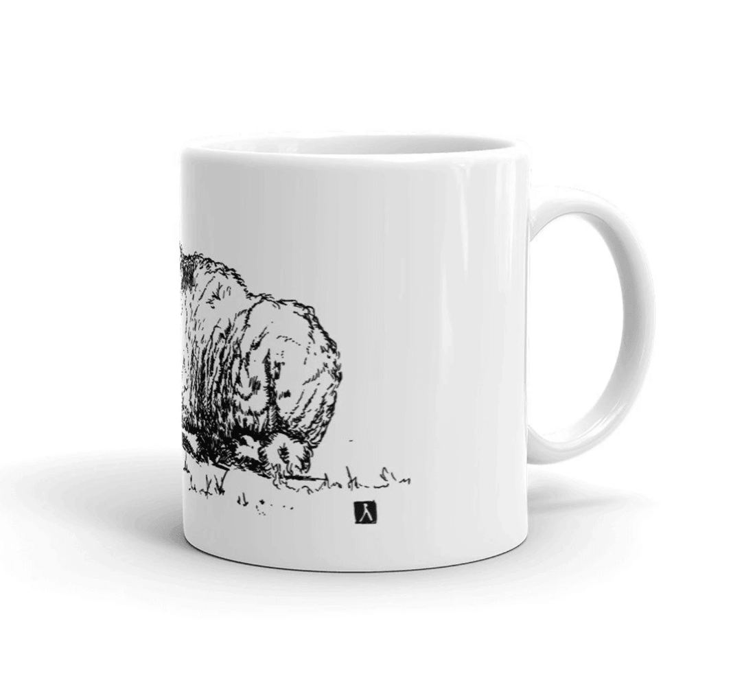 BellavanceInk: Coffee Mug With Laying Ram In A Field Pen & Ink Sketch - BellavanceInk