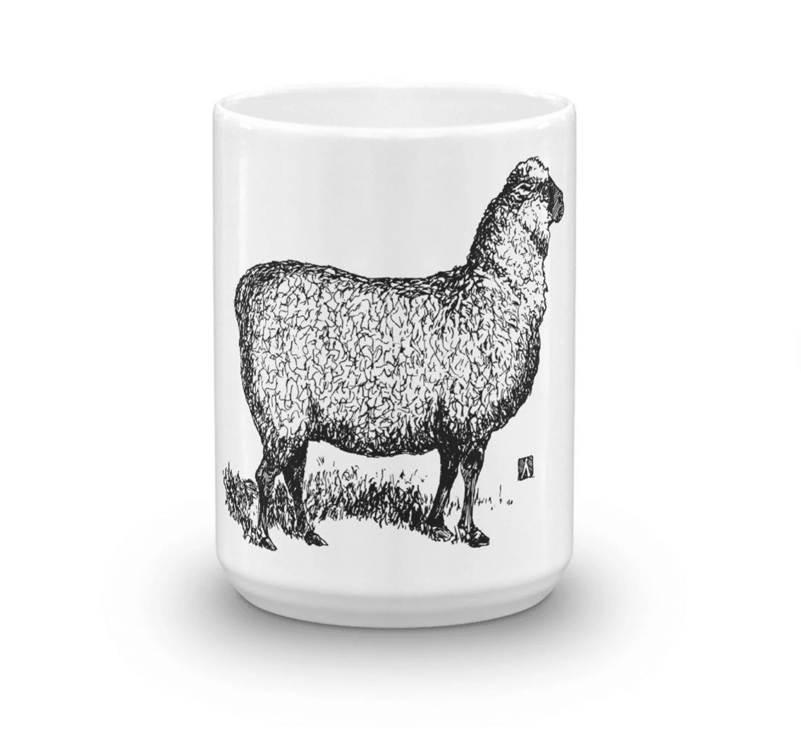 BellavanceInk: Coffee Mug With Proud Sheep Pen & Ink Sketch - BellavanceInk