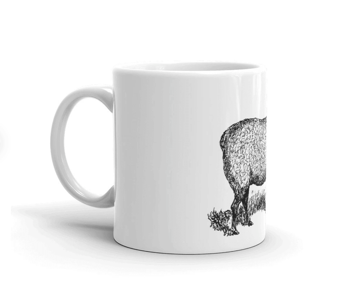 BellavanceInk: Coffee Mug With Proud Sheep Pen & Ink Sketch - BellavanceInk