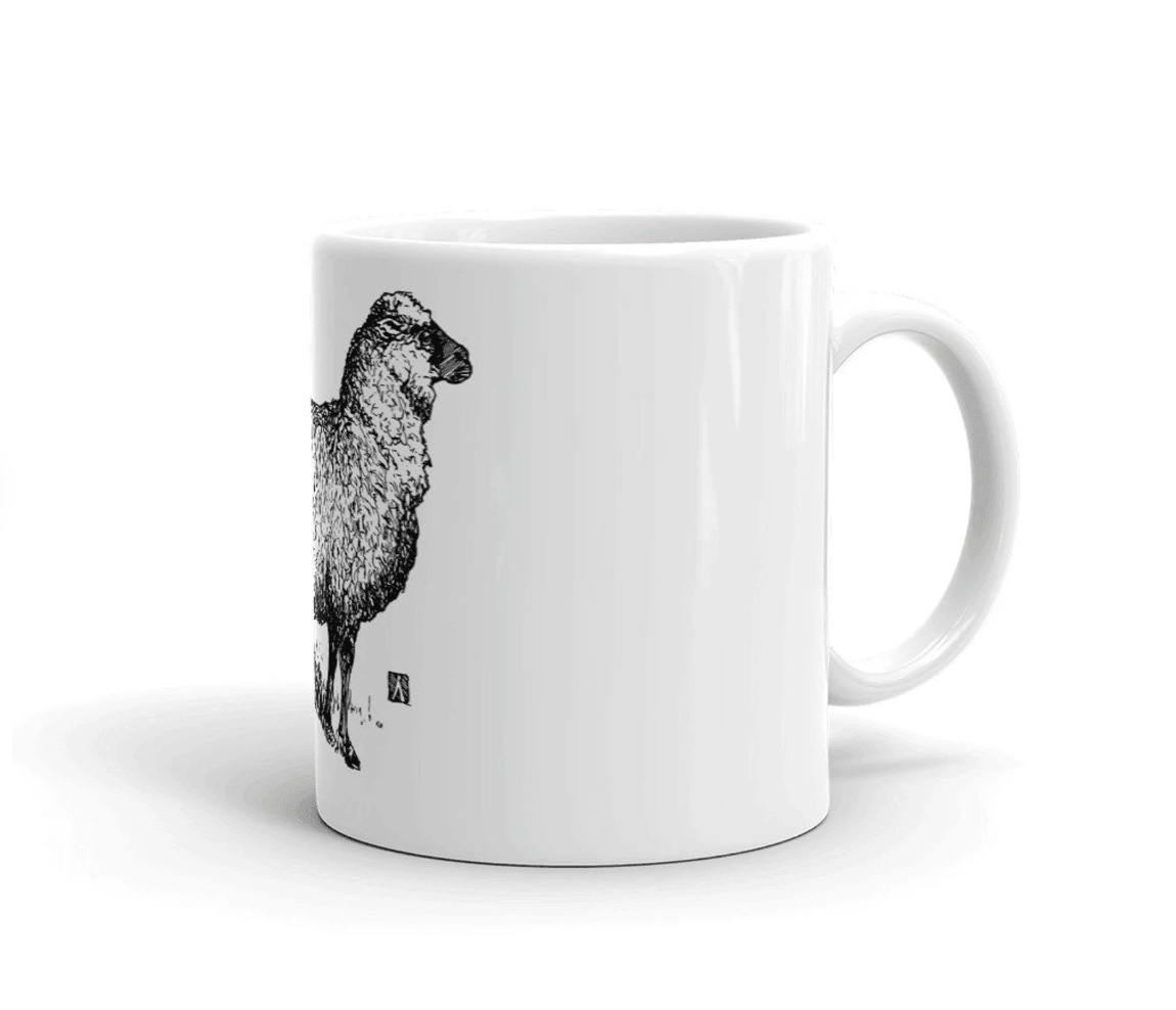 BellavanceInk: Coffee Mug With Proud Sheep Pen & Ink Sketch - BellavanceInk