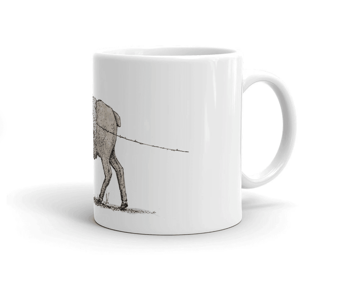 BellavanceInk: Coffee Mug With Sheep Walking Away While Losing Her Wool Pen & Ink Sketch - BellavanceInk