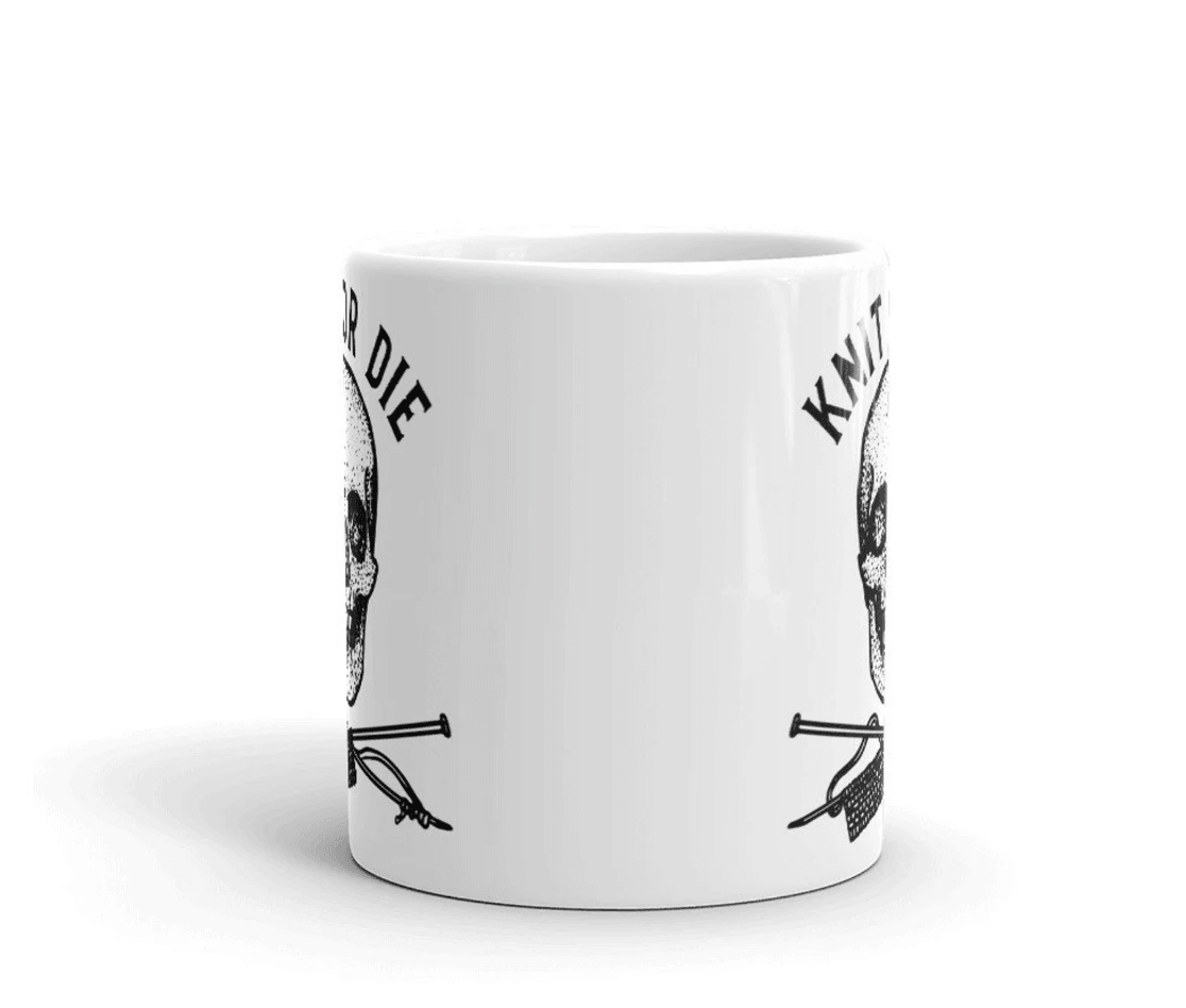 BellavanceInk: Coffee Mug With Pen & Ink Drawing Of A Skull And Needles Knit Or Die - BellavanceInk