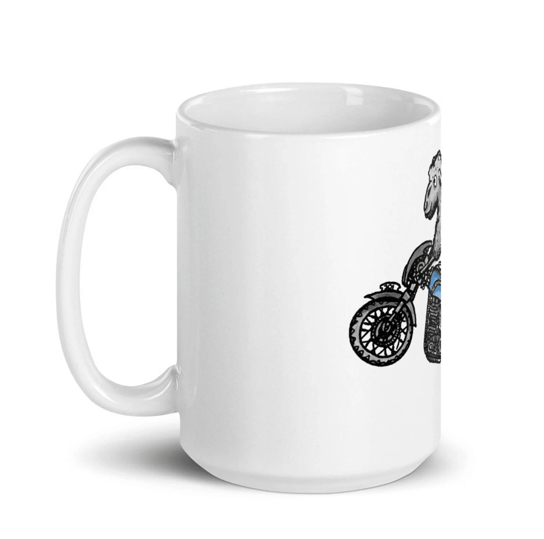 BellavanceInk: Pen & Ink/Watercolor Sheep On Their Cafe Racer Motorcycle Coffee Mug - BellavanceInk