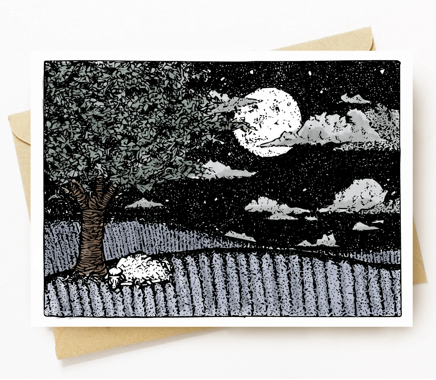 BellavanceInk: Greeting Card With Sleep Sheep Under A Midnight Moon 5 x 7 Inches - BellavanceInk
