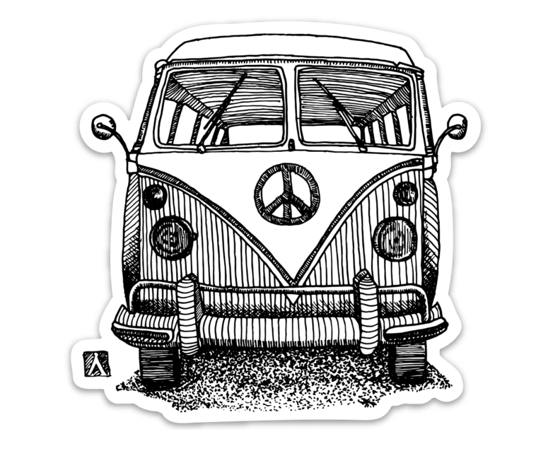 BellavanceInk: Vintage VW Bus Hippie Van Vinyl Sticker Illustration - BellavanceInk