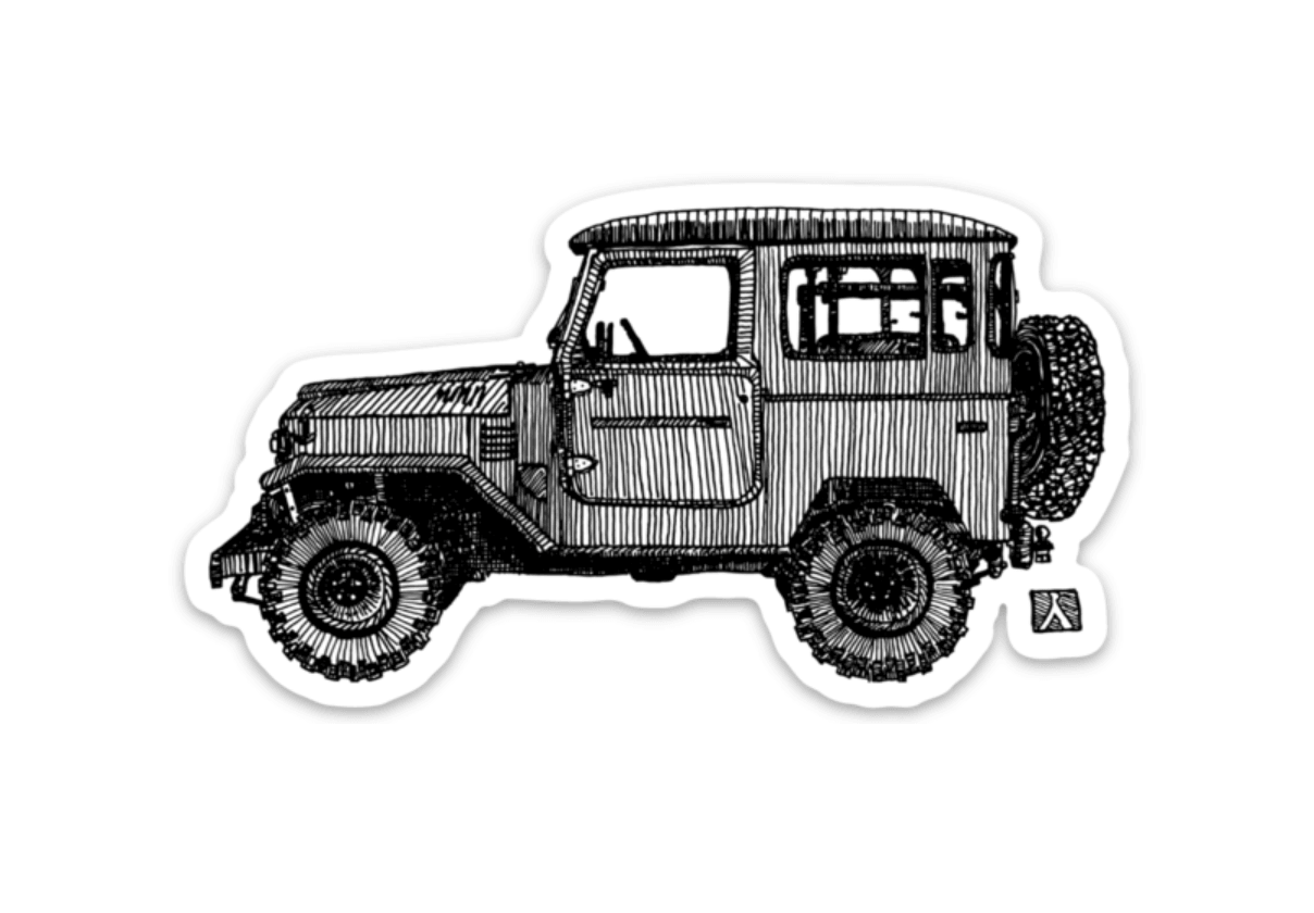 BellavanceInk: Vintage Toyota FJ40 Side View Pen And Ink Vinyl Sticker Illustration - BellavanceInk