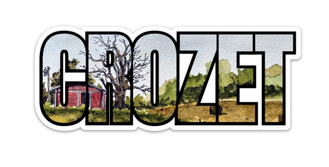 BellavanceInk: Crozet Letter/Watercolor Vinyl Sticker Virginia Pen and Ink Illustration
