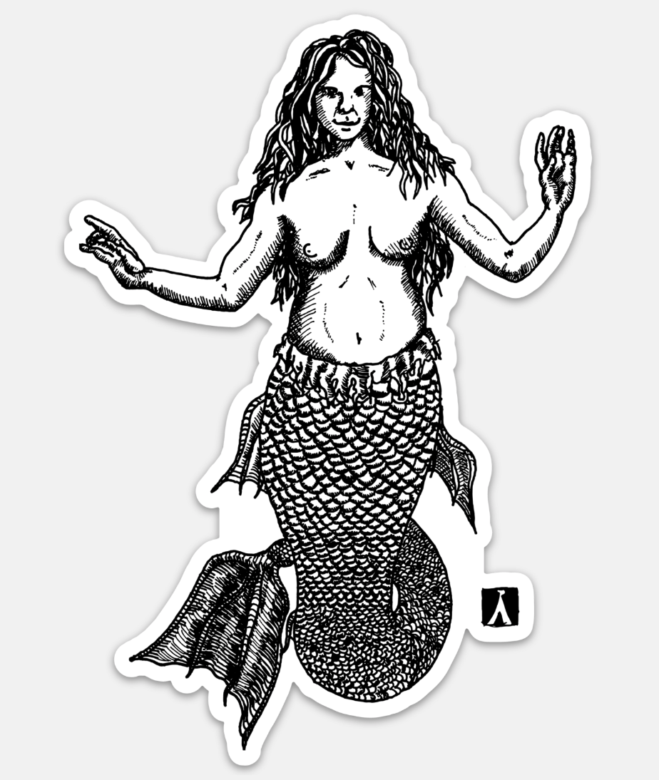 BellavanceInk: Pen & Ink Sketch Mermaid Vinyl Sticker Pen and Ink Illustration Active