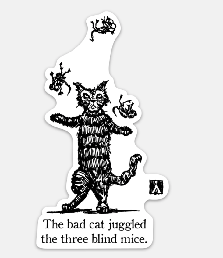 BellavanceInk: The Bad Cat Juggled The Three Blind Mice Pen And Ink Vinyl Sticker Illustration