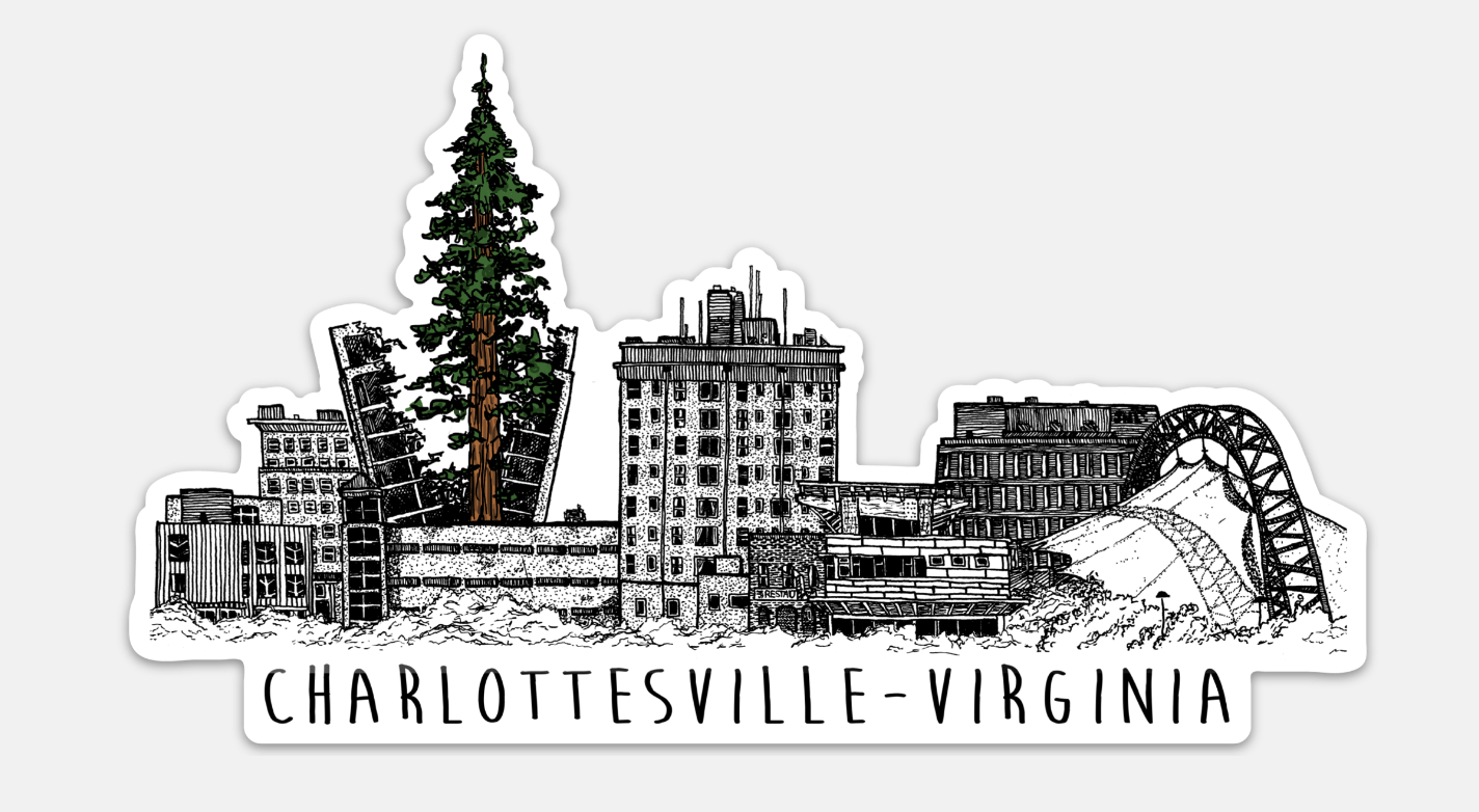 BellavanceInk: Giant Sequoia Tree Destroying The Landmark Hotel In Charlottesville Vinyl Sticker