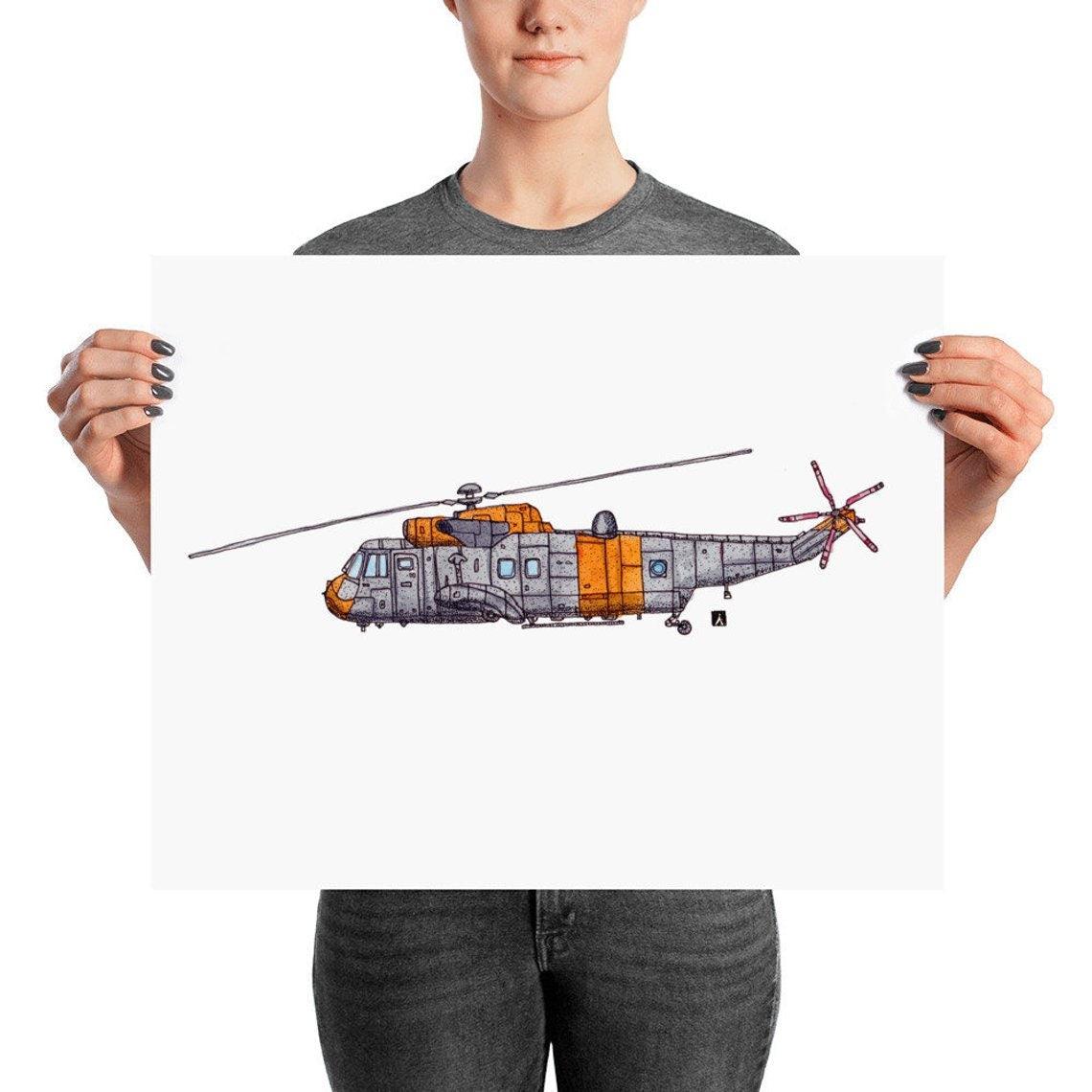 BellavanceInk: Pen & Ink Drawing With Watercolor of a Sea King Helicopter (Limited Prints Also Available) - BellavanceInk