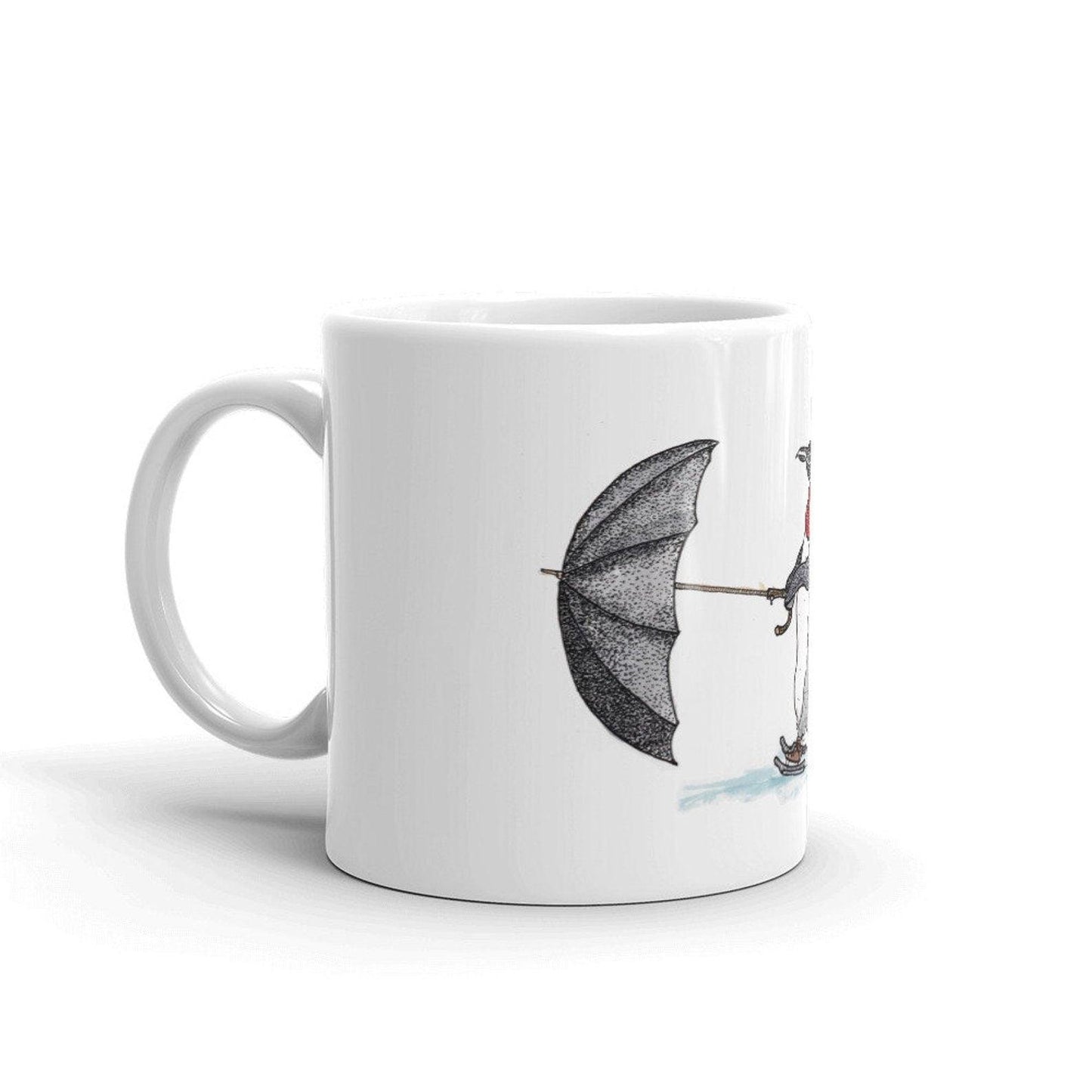 BellavanceInk: Coffee Mug With Penguin Ice Skating Being Pulled By An Umbrella - BellavanceInk