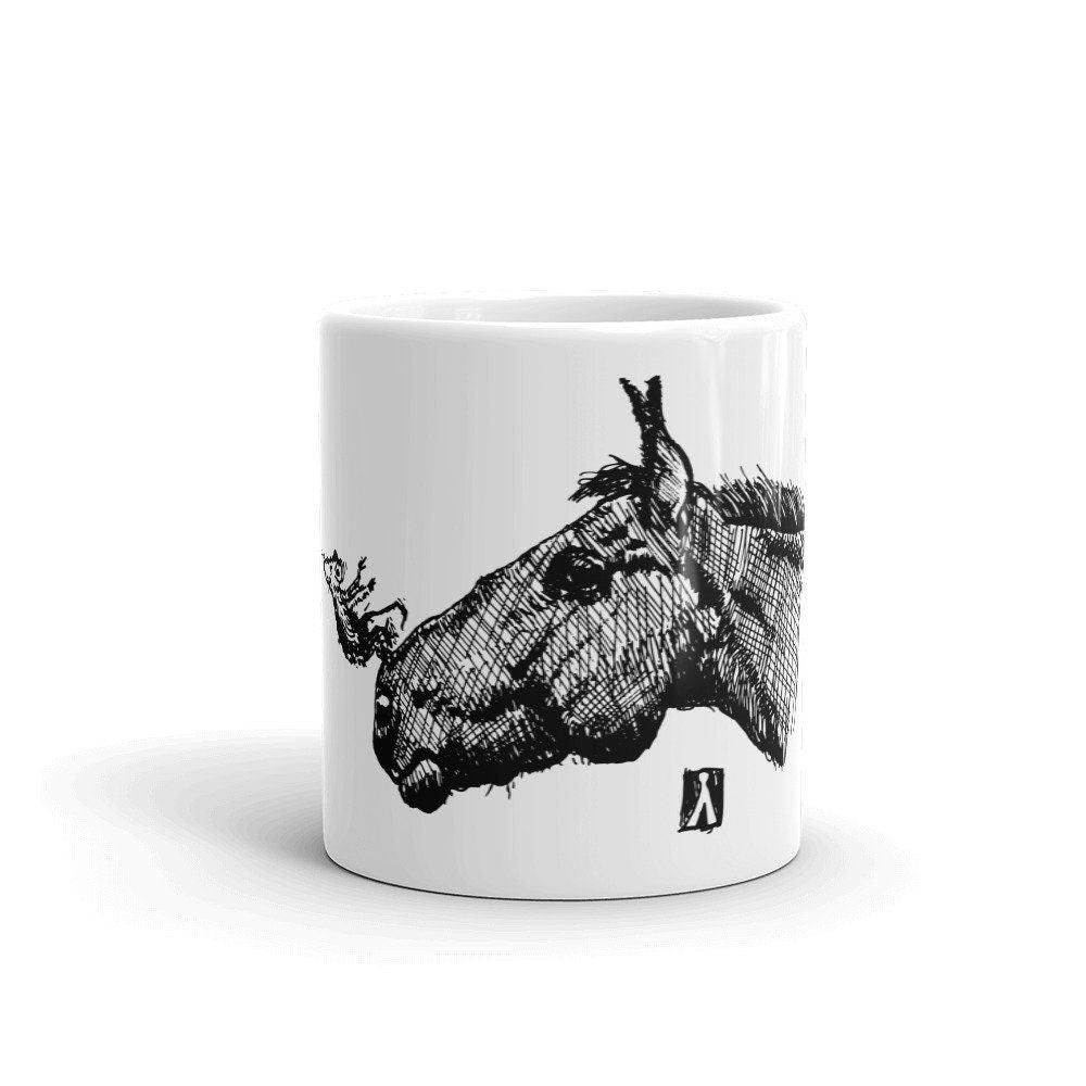 BellavanceInk: Coffee Mug With Mouse Jumping Off Of A Horses Nose Pen & Ink Sketch - BellavanceInk