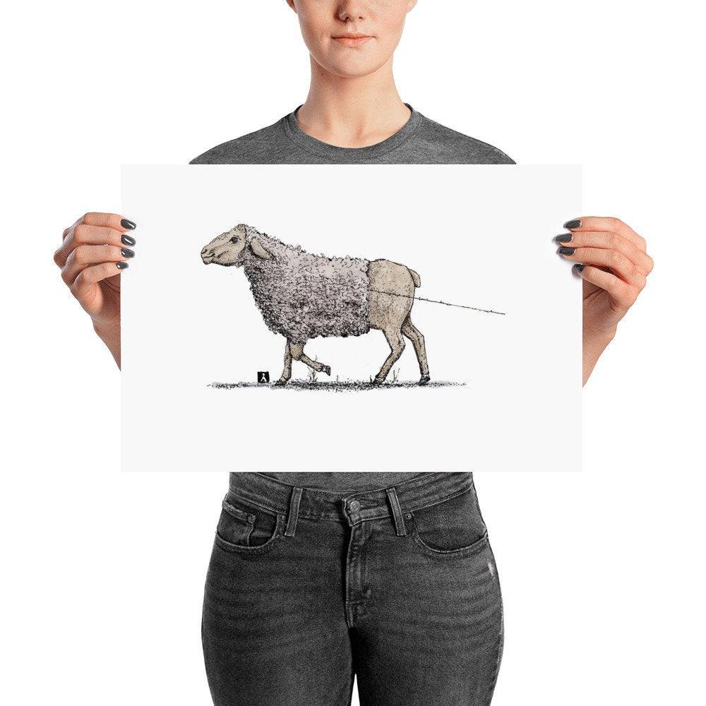 BellavanceInk: Pen & Ink/Watercolor Sheep Walking While Losing Her Wool Print - BellavanceInk
