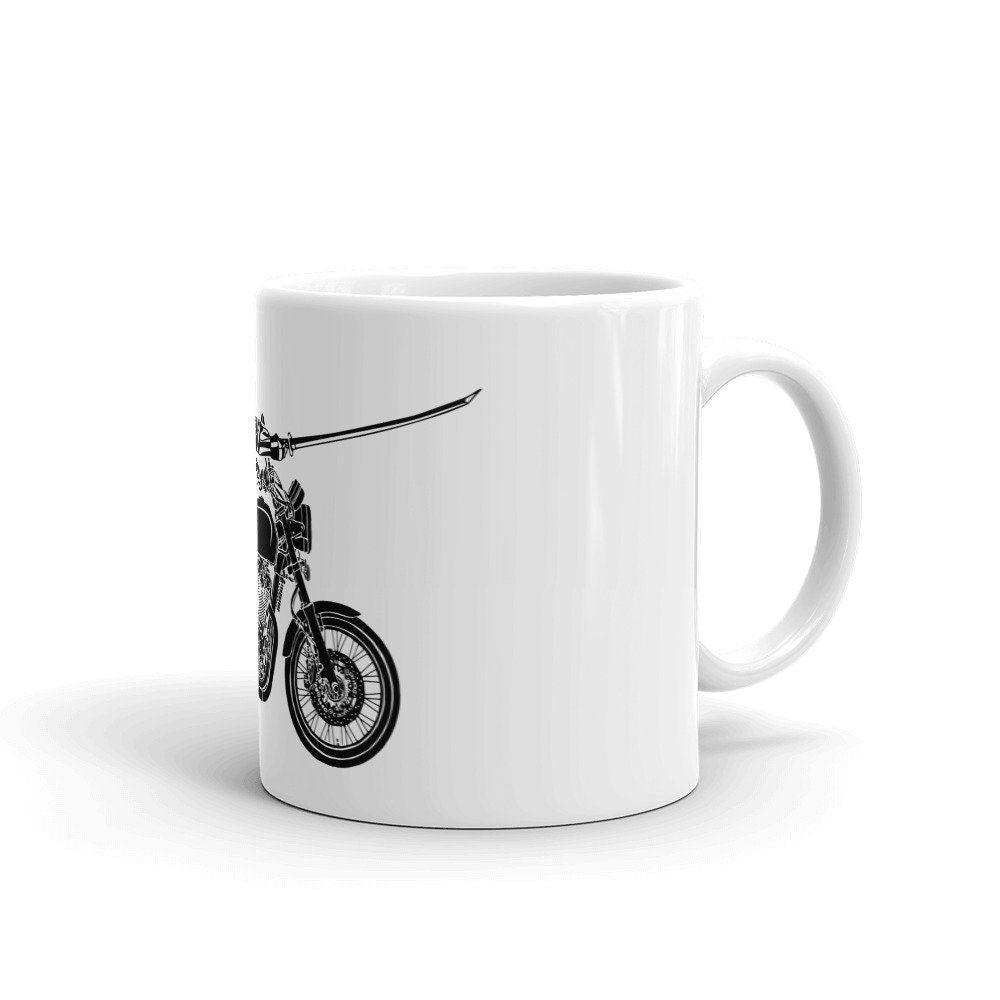 BellavanceInk: Coffee Mug Samurai Riding a Cafe Racer Motorcycle - BellavanceInk
