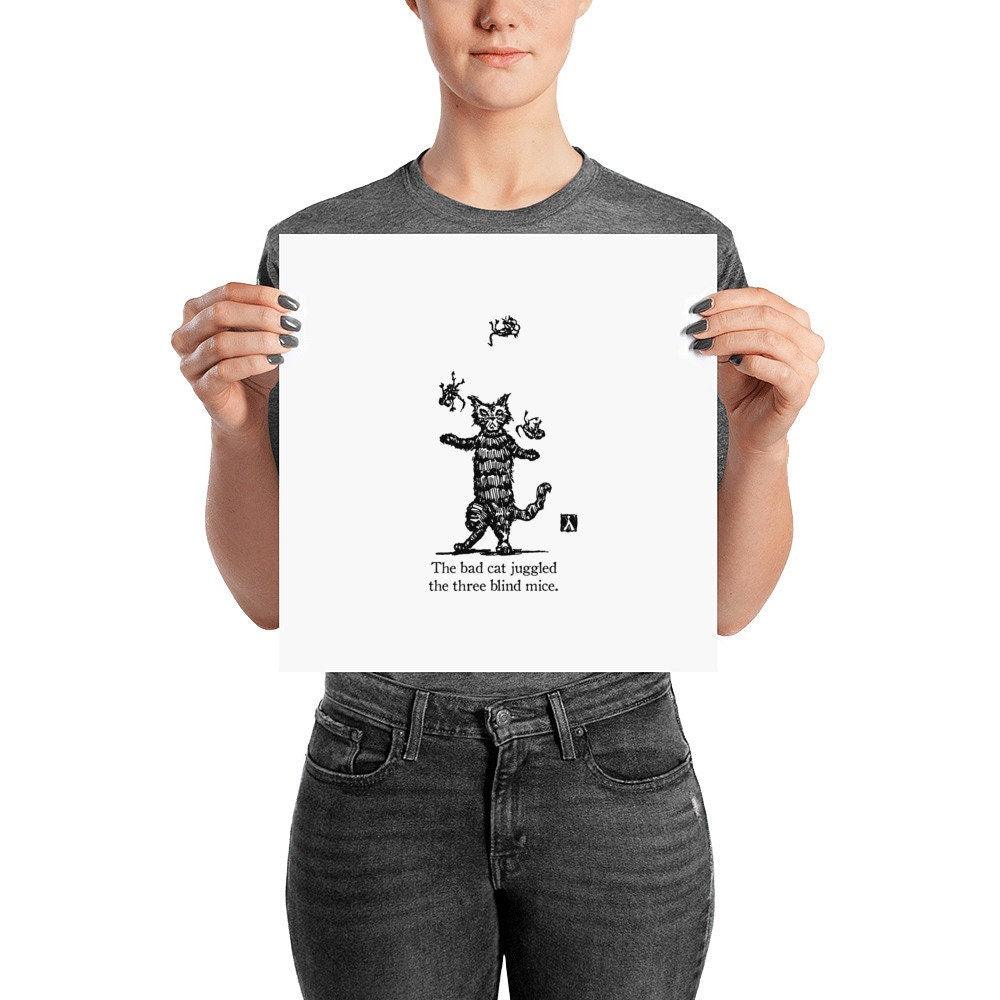 BellavanceInk: Pen & Ink Drawing of the Bad Cat Juggling Three Blind Mice - BellavanceInk