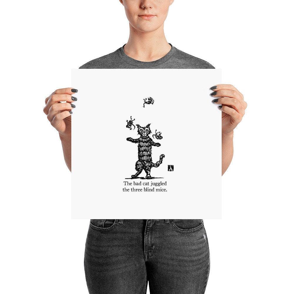 BellavanceInk: Pen & Ink Drawing of the Bad Cat Juggling Three Blind Mice - BellavanceInk